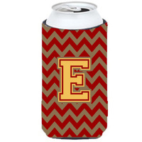 Letter E Chevron Garnet and Gold  Tall Boy Beverage Insulator Hugger CJ1048-ETBC