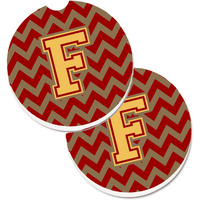 "Caroline's Treasures Letter F Chevron Garnet & Gold Set of 2 Cup Holder Car Coasters CJ1048-FCARC, 2.56, Multicolor"
