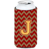 Letter J Chevron Garnet and Gold  Tall Boy Beverage Insulator Hugger CJ1048-JTBC