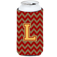 Letter L Chevron Garnet and Gold  Tall Boy Beverage Insulator Hugger CJ1048-LTBC