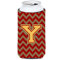 Letter Y Chevron Garnet and Gold  Tall Boy Beverage Insulator Hugger CJ1048-YTBC