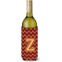 Letter Z Chevron Garnet and Gold  Wine Bottle Beverage Insulator Hugger CJ1048-ZLITERK