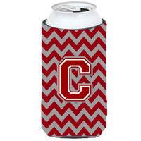 Letter C Chevron Maroon and White Tall Boy Beverage Insulator Hugger CJ1049-CTBC