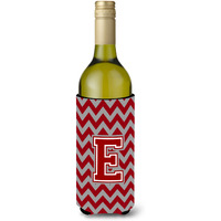 Letter E Chevron Maroon and White Wine Bottle Beverage Insulator Hugger CJ1049-ELITERK
