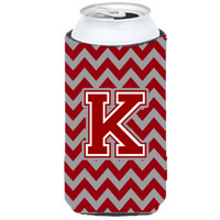 Letter K Chevron Maroon and White Tall Boy Beverage Insulator Hugger CJ1049-KTBC