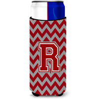 Letter R Chevron Maroon and White Ultra Beverage Insulators for slim cans CJ1049-RMUK