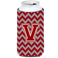 Letter V Chevron Maroon and White Tall Boy Beverage Insulator Hugger CJ1049-VTBC
