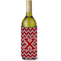Letter X Chevron Maroon and White Wine Bottle Beverage Insulator Hugger CJ1049-XLITERK