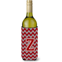 Letter Z Chevron Maroon and White Wine Bottle Beverage Insulator Hugger CJ1049-ZLITERK