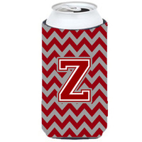 Letter Z Chevron Maroon and White Tall Boy Beverage Insulator Hugger CJ1049-ZTBC