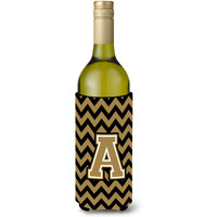 Letter A Chevron Black and Gold  Wine Bottle Beverage Insulator Hugger CJ1050-ALITERK