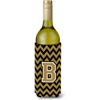 Letter B Chevron Black and Gold  Wine Bottle Beverage Insulator Hugger CJ1050-BLITERK