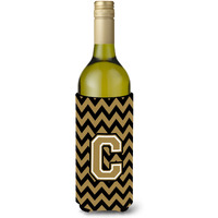 Letter C Chevron Black and Gold  Wine Bottle Beverage Insulator Hugger CJ1050-CLITERK