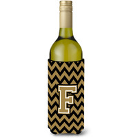 Letter F Chevron Black and Gold  Wine Bottle Beverage Insulator Hugger CJ1050-FLITERK