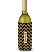 Letter I Chevron Black and Gold  Wine Bottle Beverage Insulator Hugger CJ1050-ILITERK