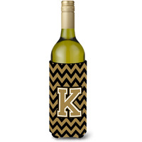 Letter K Chevron Black and Gold  Wine Bottle Beverage Insulator Hugger CJ1050-KLITERK