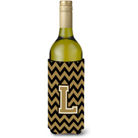 Letter L Chevron Black and Gold  Wine Bottle Beverage Insulator Hugger CJ1050-LLITERK