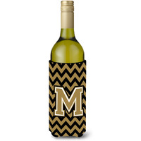 Letter M Chevron Black and Gold  Wine Bottle Beverage Insulator Hugger CJ1050-MLITERK