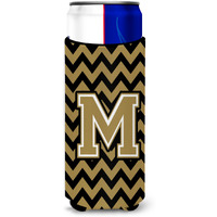 Letter M Chevron Black and Gold  Ultra Beverage Insulators for slim cans CJ1050-MMUK