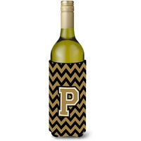Letter P Chevron Black and Gold  Wine Bottle Beverage Insulator Hugger CJ1050-PLITERK