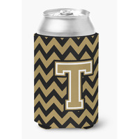 "Caroline's Treasures CJ1050-TCC Letter T Chevron Black and Gold Can or Bottle Hugger, Multicolor"