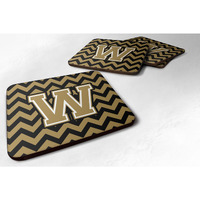 "Caroline's Treasures CJ1050-WFC Letter W Chevron Black and Gold Foam Coaster (Set of 4), 3.5"", Multicolor"