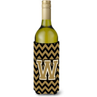 Letter W Chevron Black and Gold  Wine Bottle Beverage Insulator Hugger CJ1050-WLITERK