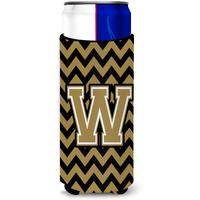 Letter W Chevron Black and Gold  Ultra Beverage Insulators for slim cans CJ1050-WMUK
