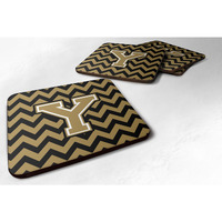 "Caroline's Treasures CJ1050-YFC Letter Y Chevron Black and Gold Foam Coaster (Set of 4), 3.5"", Multicolor"