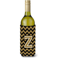 Letter Z Chevron Black and Gold  Wine Bottle Beverage Insulator Hugger CJ1050-ZLITERK