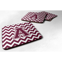 "Caroline's Treasures CJ1051-AFC Letter A Chevron Maroon and White Foam Coaster (Set of 4), 3.5"", Multicolor"