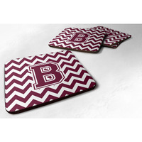 "Caroline's Treasures CJ1051-BFC Letter B Chevron Maroon and White Foam Coaster (Set of 4), 3.5"", Multicolor"