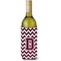Letter D Chevron Maroon and White  Wine Bottle Beverage Insulator Hugger CJ1051-DLITERK