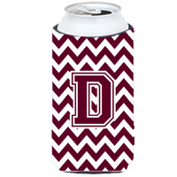 Letter D Chevron Maroon and White  Tall Boy Beverage Insulator Hugger CJ1051-DTBC