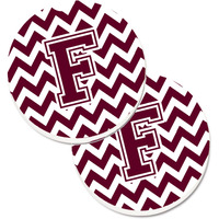 "Caroline's Treasures Letter F Chevron Maroon & White Set of 2 Cup Holder Car Coasters CJ1051-FCARC, 2.56, Multicolor"
