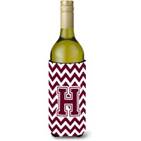 Letter H Chevron Maroon and White  Wine Bottle Beverage Insulator Hugger CJ1051-HLITERK