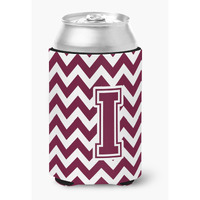 "Caroline's Treasures CJ1051-ICC Letter I Chevron Maroon and White Can or Bottle Hugger, Multicolor"
