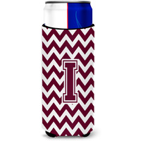 Letter I Chevron Maroon and White  Ultra Beverage Insulators for slim cans CJ1051-IMUK