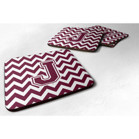 "Caroline's Treasures CJ1051-JFC Letter J Chevron Maroon and White Foam Coaster (Set of 4), 3.5"", Multicolor"