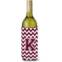 Letter K Chevron Maroon and White  Wine Bottle Beverage Insulator Hugger CJ1051-KLITERK