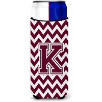 Letter K Chevron Maroon and White  Ultra Beverage Insulators for slim cans CJ1051-KMUK