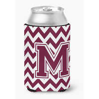 "Caroline's Treasures CJ1051-MCC Letter M Chevron Maroon and White Can or Bottle Hugger, Multicolor"