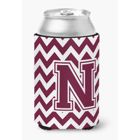 "Caroline's Treasures CJ1051-NCC Letter N Chevron Maroon and White Can or Bottle Hugger, Multicolor"