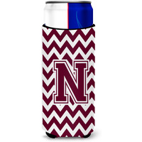 Letter N Chevron Maroon and White  Ultra Beverage Insulators for slim cans CJ1051-NMUK