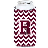 Letter R Chevron Maroon and White  Tall Boy Beverage Insulator Hugger CJ1051-RTBC