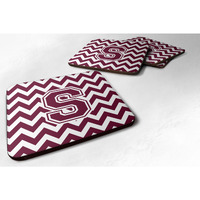 "Caroline's Treasures CJ1051-SFC Letter S Chevron Maroon and White Foam Coaster (Set of 4), 3.5"", Multicolor"