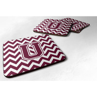 "Caroline's Treasures CJ1051-UFC Letter U Chevron Maroon and White Foam Coaster (Set of 4), 3.5"", Multicolor"