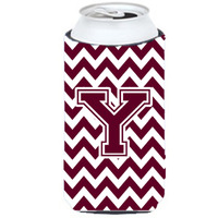 Letter Y Chevron  Maroon and White  Tall Boy Beverage Insulator Hugger CJ1051-YTBC