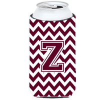 Letter Z Chevron Maroon and White  Tall Boy Beverage Insulator Hugger CJ1051-ZTBC