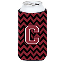 Letter C Chevron Garnet and Black  Tall Boy Beverage Insulator Hugger CJ1052-CTBC